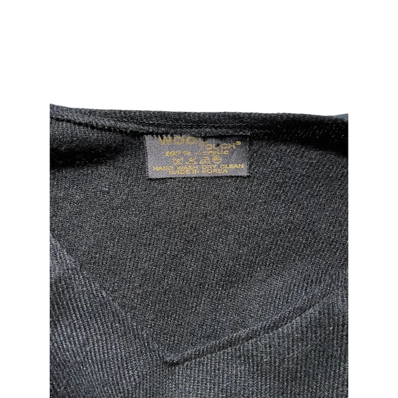 Wool Touch Acrylic Basic Black V-Neck Poncho with Fringe - Picture 4 of 4